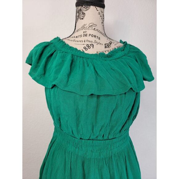 Tommy Bahama Midi Dress XS Layered Off Shoulders Green Cottagecore Bohemian - Picture 3 of 14